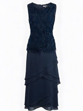 Elegant Navy Lace Overlay Dress